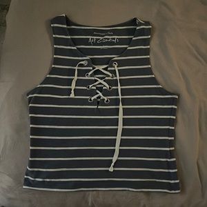 Cute Lace-Up Striped Crop Top